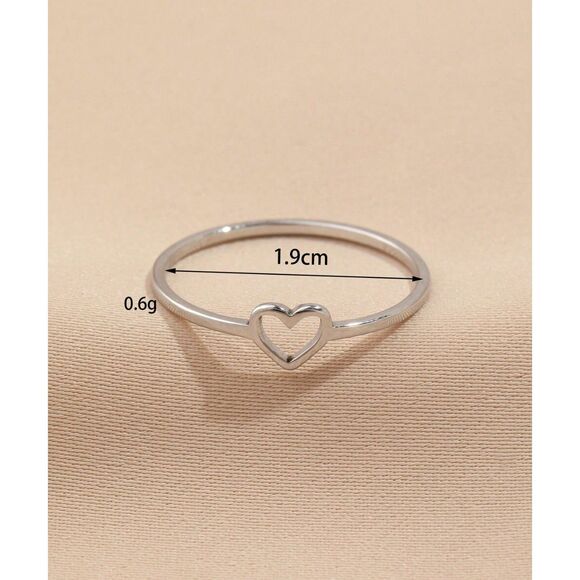 Simple Stainless Steel Hollow Heart Ring Silver Fashion Jewelry Classic sz: 6 - Picture 3 of 4